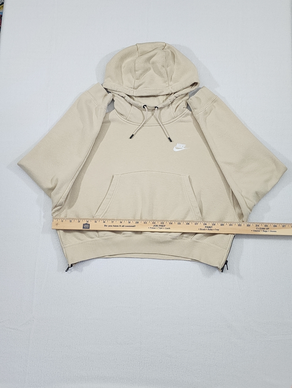Nike Tech Fleece Cropped Hoodie Beige Cream Medium Zip Hem - Picture 7 of 12